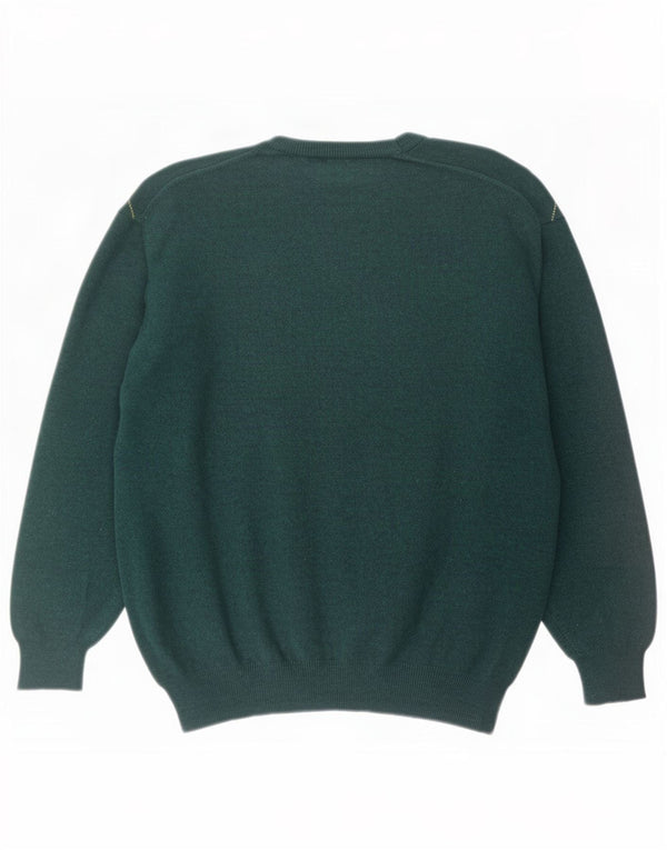 vintage Mens Crew Neck Jumper Pull Vert Moyen Argyle/Diamant