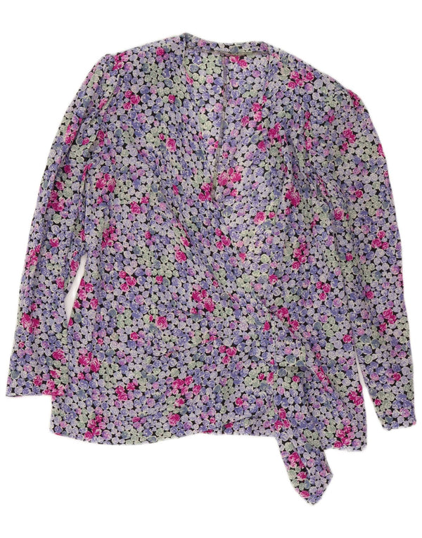 vintage Womens Wrap Shirt Blouse UK 16 Grand Floral Multicolore