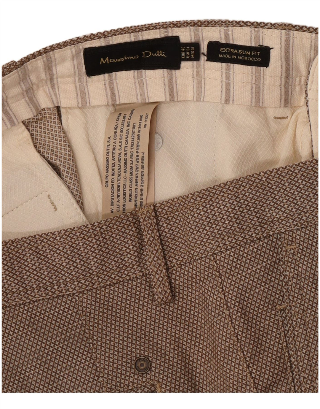 Massimo Dutti Pantalon Chino Homme EU 40 Medium W31 L27 Marron Géométrique