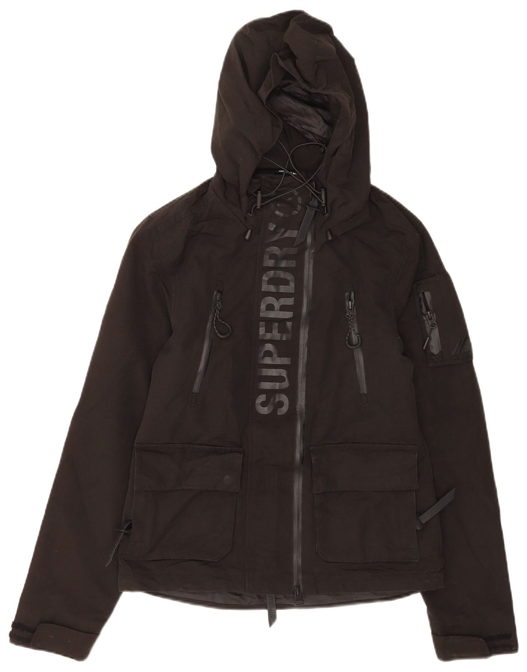 Superdry Veste de pluie à capuche graphique pour femme UK 8 Small Noir Polyester