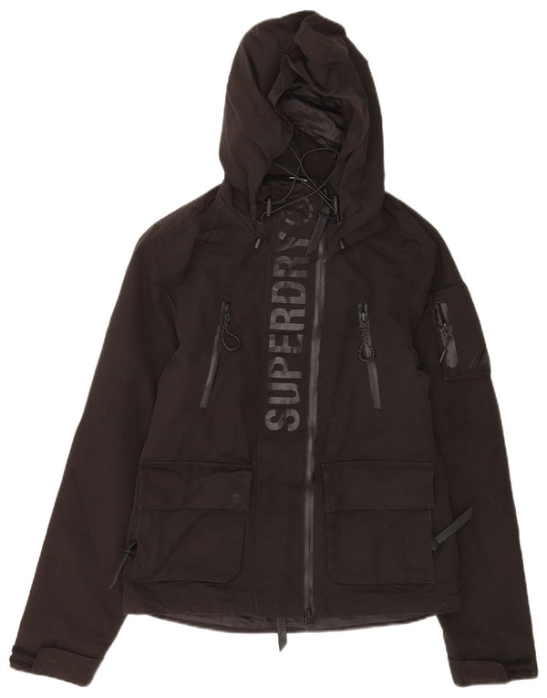 Superdry Veste de pluie à capuche graphique pour femme UK 8 Small Noir Polyester