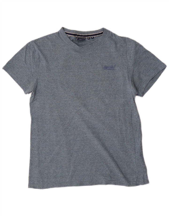 Superdry Homme T-Shirt Top Bleu Moyen Flecked Cotton
