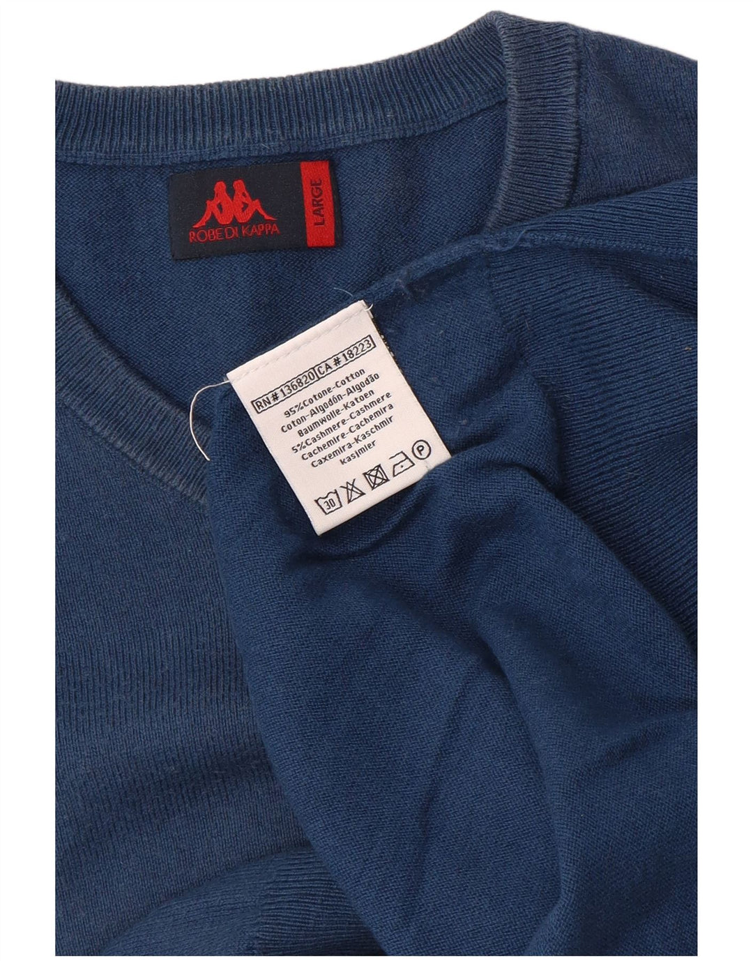 Kappa Pull col V pour homme en coton bleu Taille L