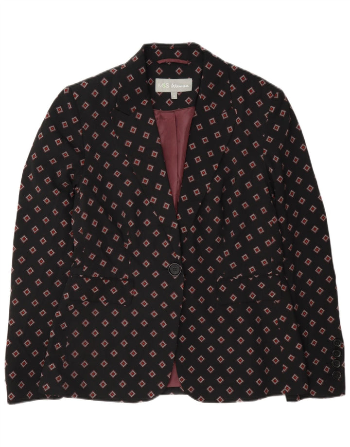 Marks & Spencer Veste blazer à 1 bouton pour femme UK 10 Petit noir géométrique