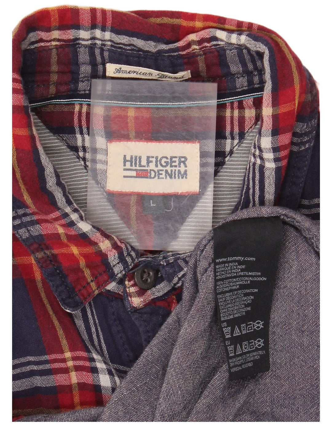 TOMMY HILFIGER Chemise Flanelle Homme Grand Carreau Bleu Marine Coton