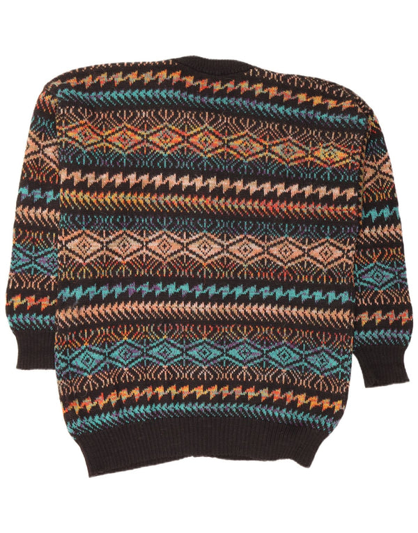 VINTAGE Homme Cardigan Pull Grand Noir Géométrique