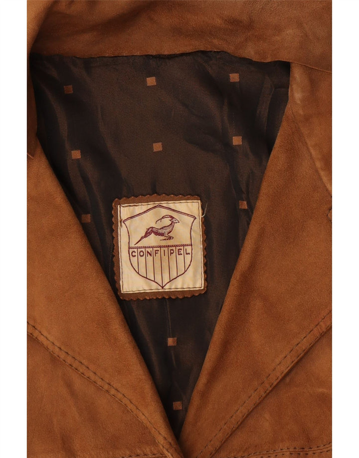 VINTAGE Femme 3 Boutons Blazer En Daim Veste UK 16 Grand Marron