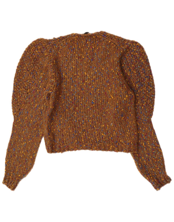Zara Pull col V pour femme UK 14 Acrylique moucheté marron moyen