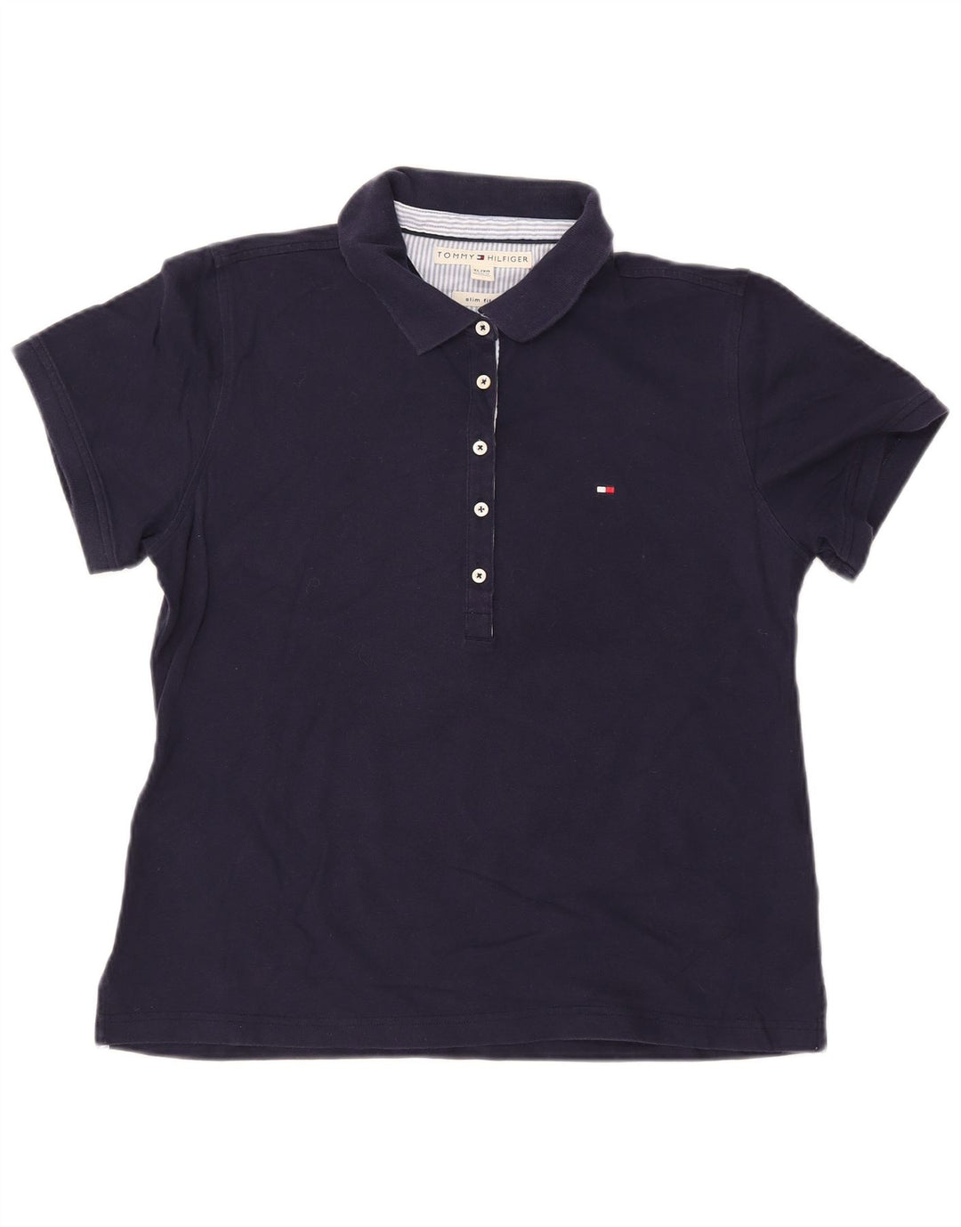 TOMMY HILFIGER Polo Slim Fit Femme UK 18 XL Bleu Marine Coton