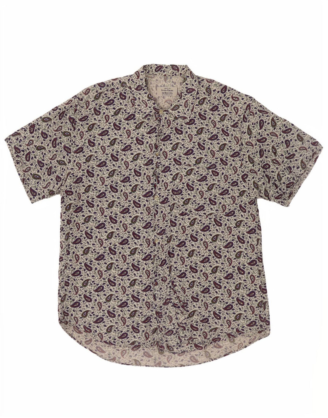 Benetton Chemise à Manches Courtes Homme Petit Blanc Paisley Viscose