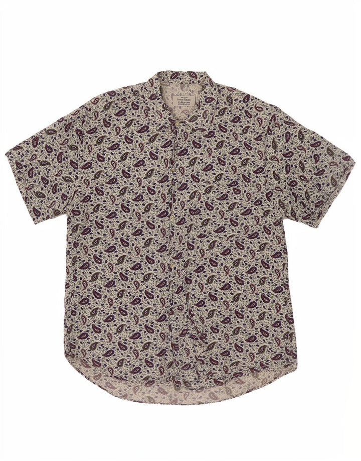 Benetton Chemise à Manches Courtes Homme Petit Blanc Paisley Viscose