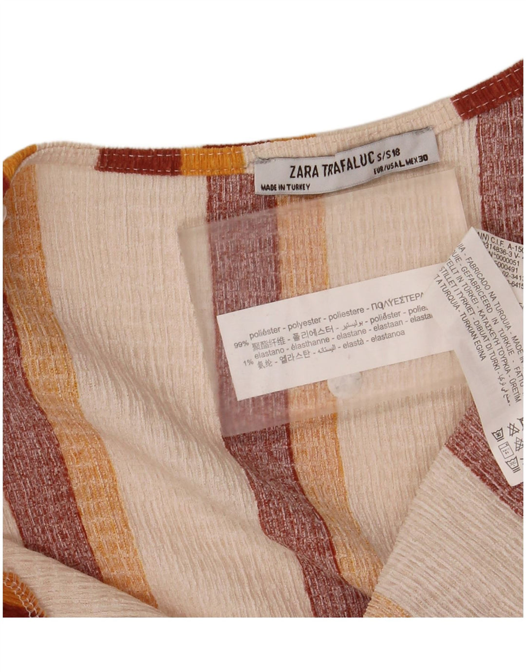 Zara Womens Trafaluc Blouse Top UK 14 Large Off White Rayé Polyester