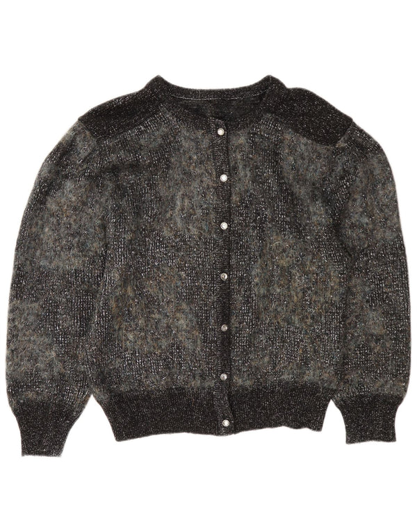 vintage Femme Cardigan Pull UK 12 Moyen Gris Moucheté Mohair