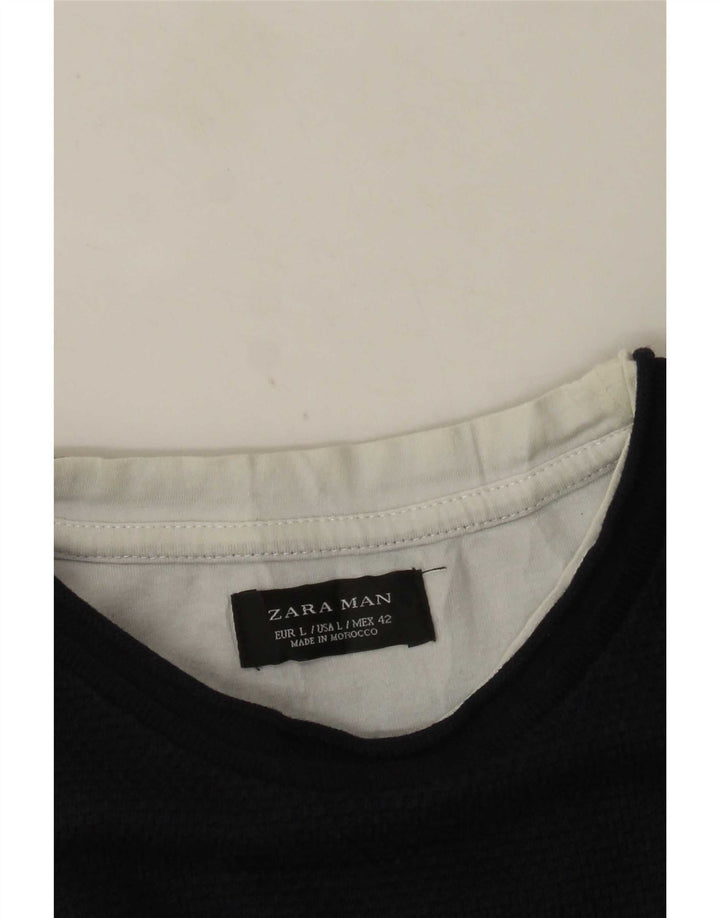 Zara T-Shirt Homme Top Large Bleu Marine Colourblock