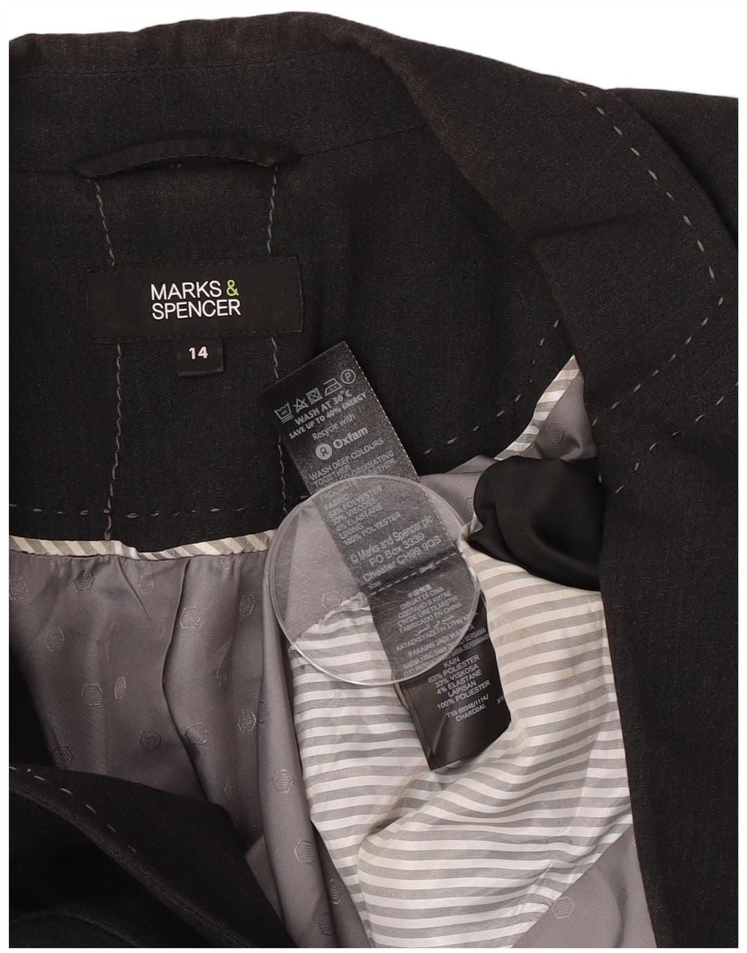 Marks & Spencer Veste blazer à 1 bouton pour femme UK 14 Large Noir Polyester