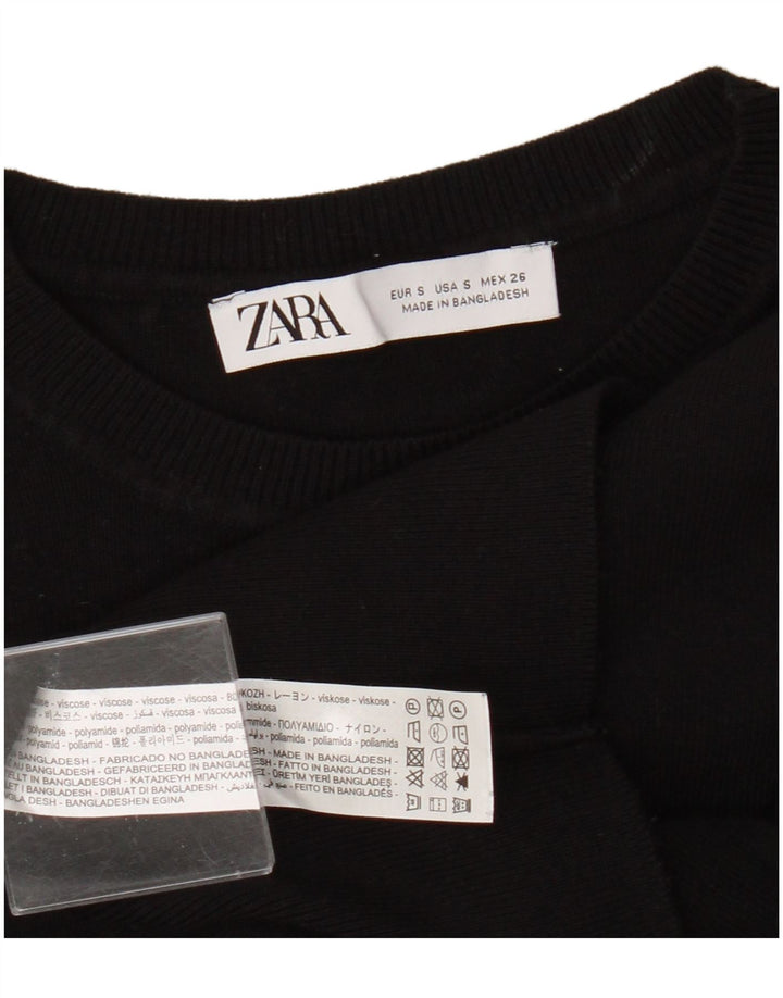 Zara Womens Crop Top Manches Longues UK 8 Small Noir Viscose