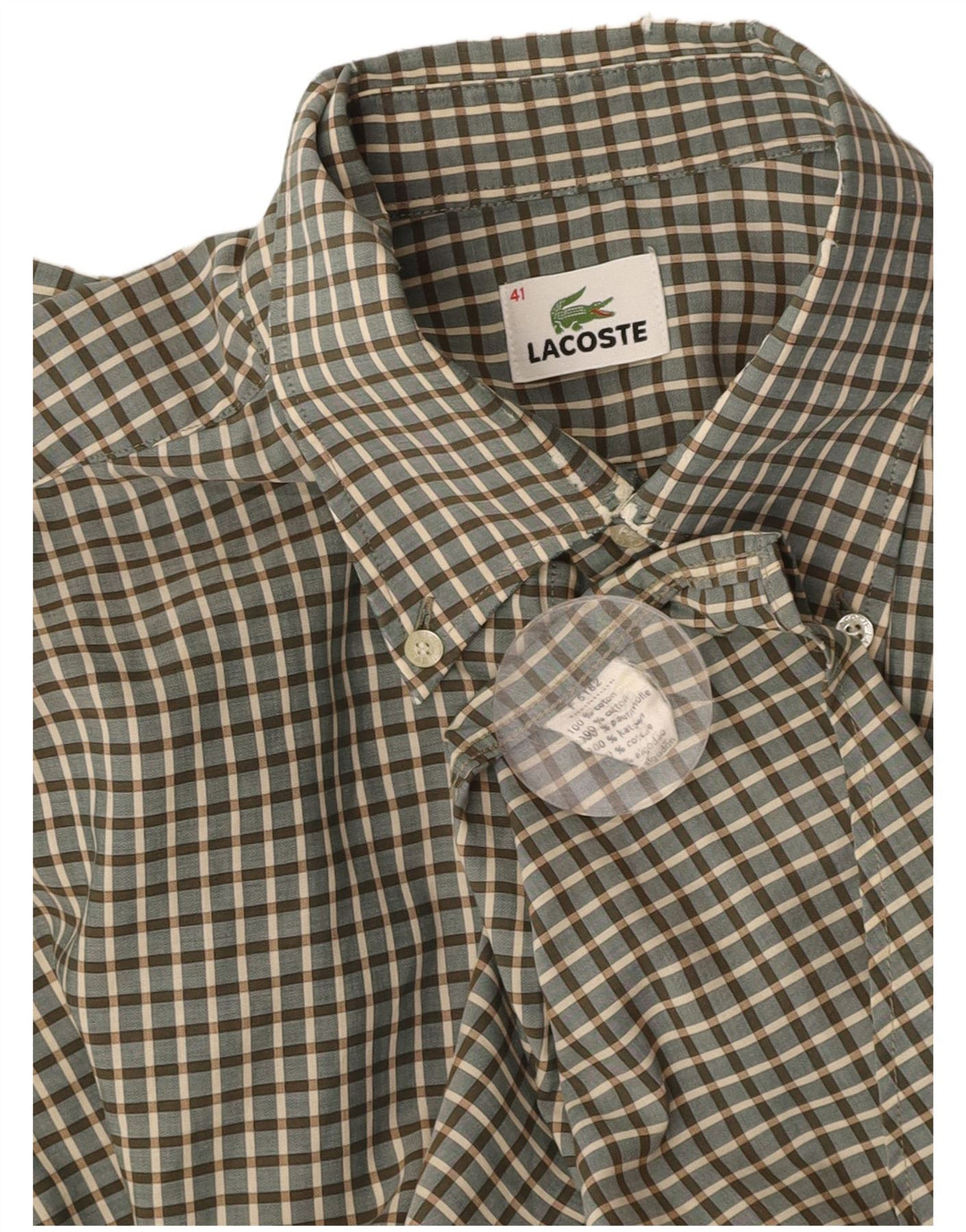 LACOSTE Chemise Homme Taille 41 Grand Coton à Carreaux Vert