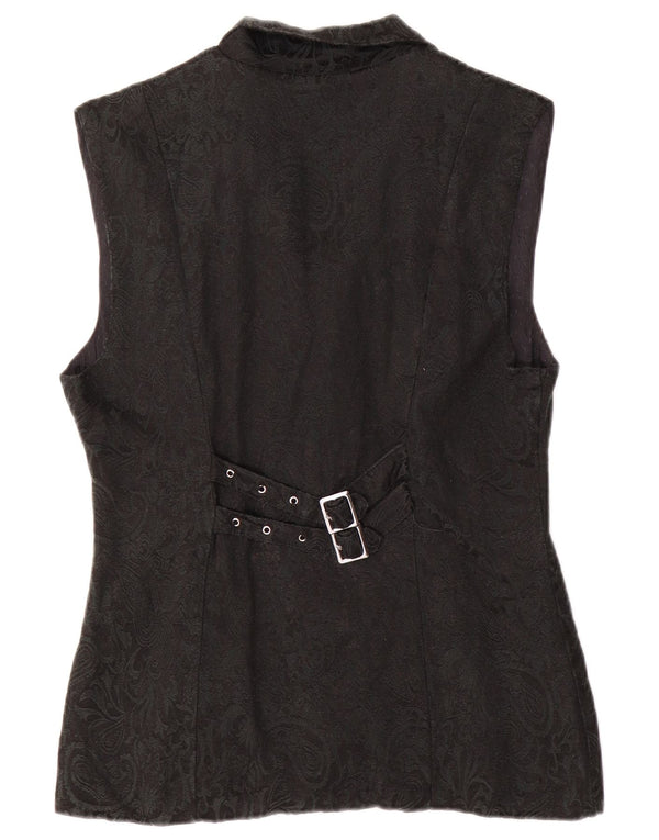 gilet femme vintage UK 12 Moyen Noir Paisley Viscose