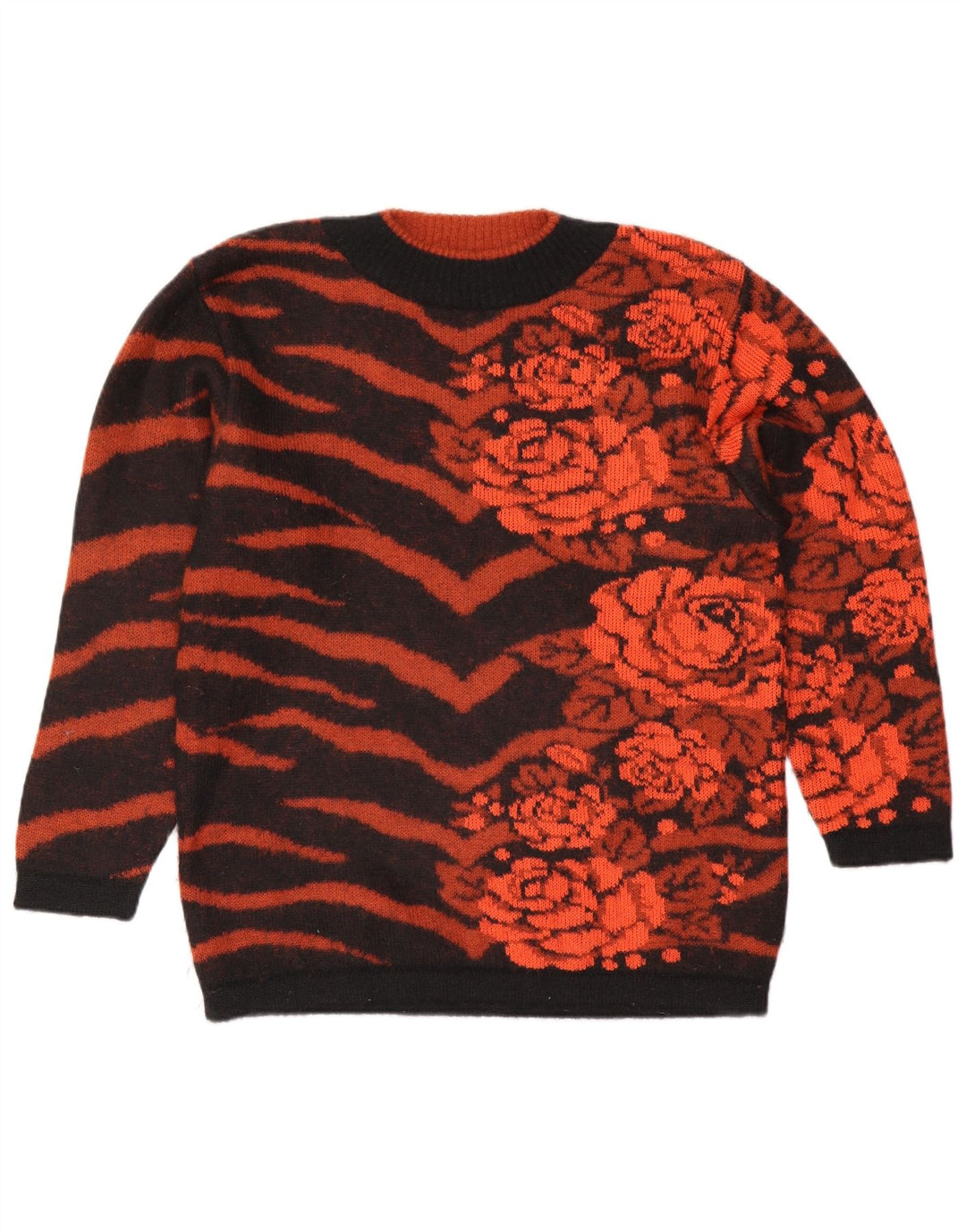 VINTAGE Femme Crew Neck Jumper Pull UK 10 Petit Orange Floral