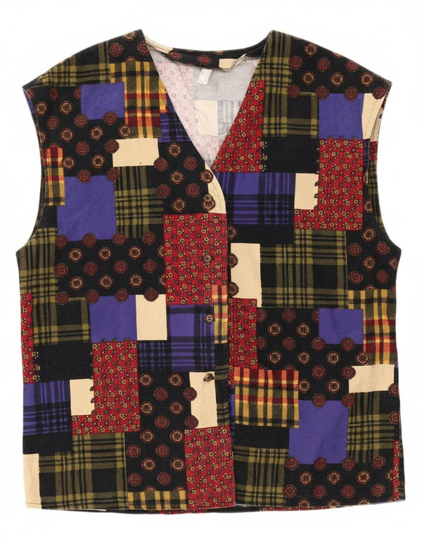 Gilet en velours côtelé femme vintage UK 12 Patchwork multicolore moyen