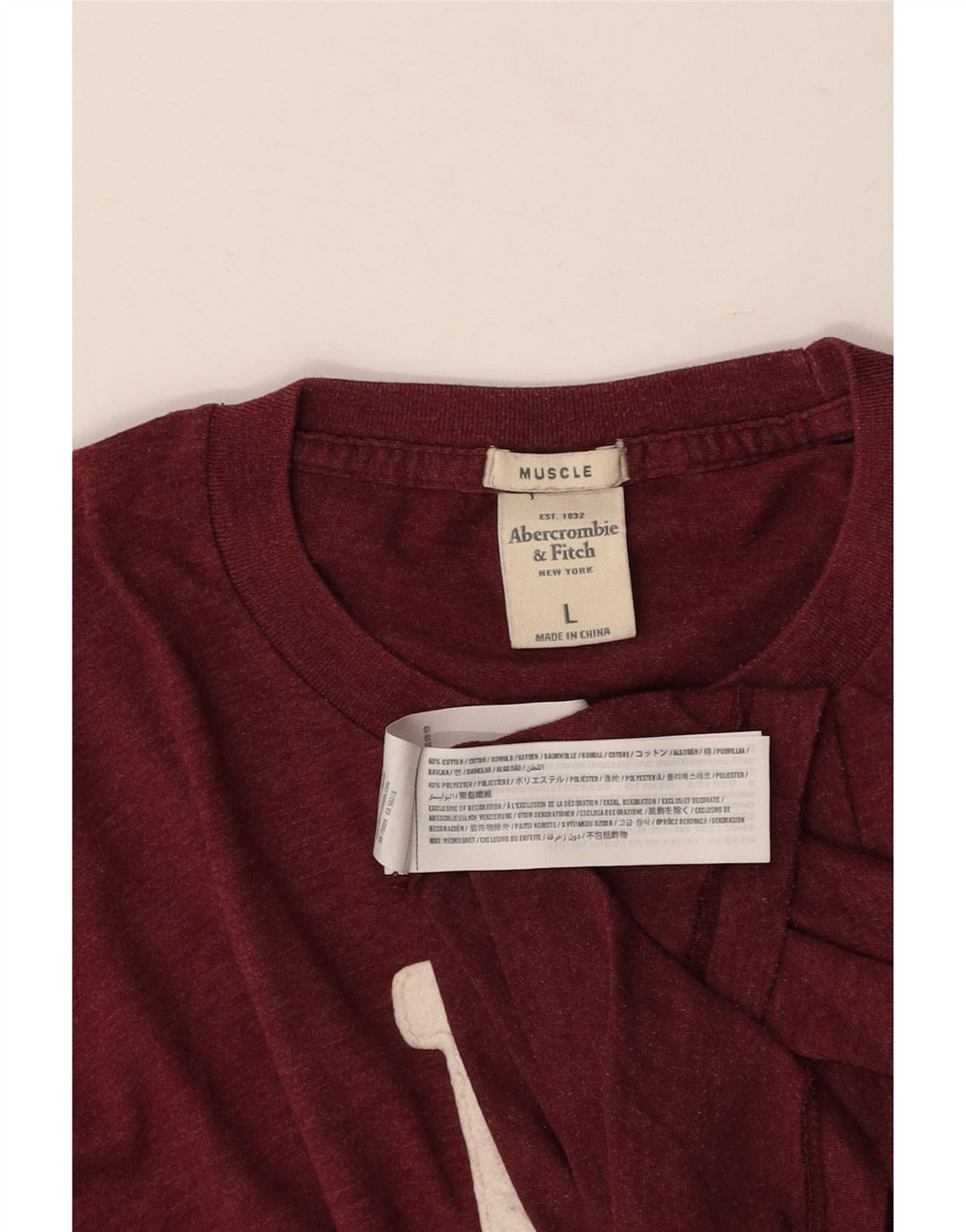 ABERCROMBIE & FITCH Haut graphique musculaire à manches longues pour hommes, grand, bordeaux