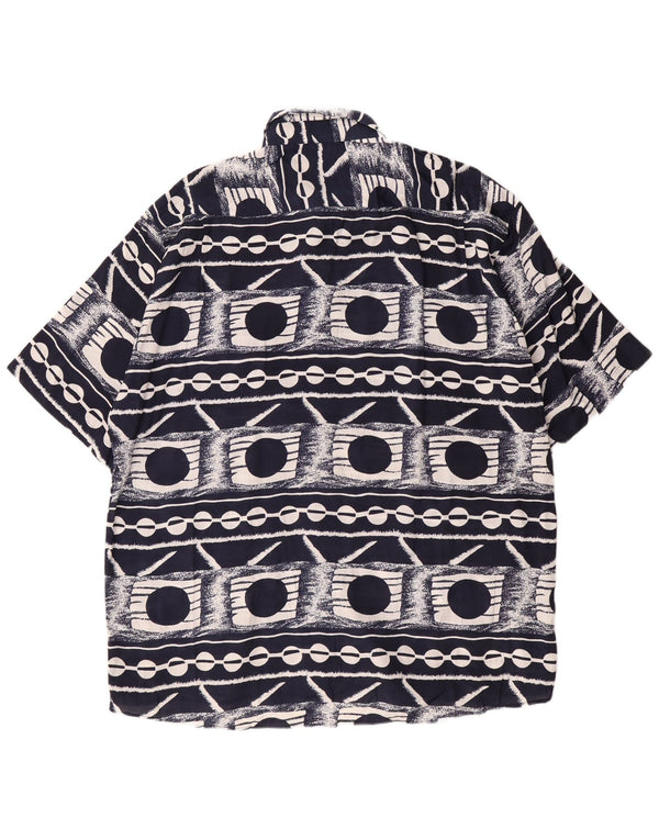 Cotton Club Mens Short Sleeve Shirt XL Navy Blue Geometric Viscose