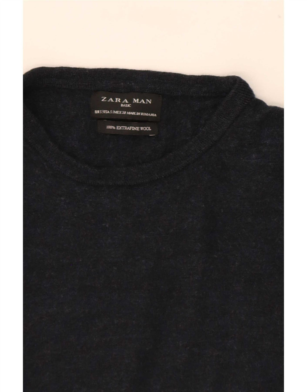Zara Pull à col rond pour homme en laine bleu marine