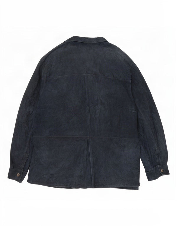 veste en daim femme vintage UK 18 XL Cuir bleu marine