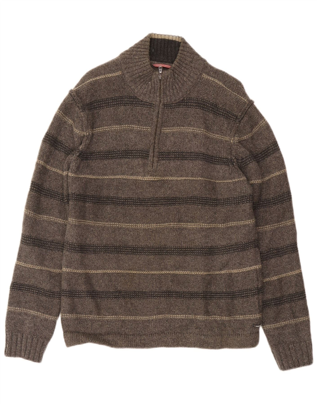 White Stuff Pull Col Zippé Homme Large Gris Rayé Laine d'Agneau