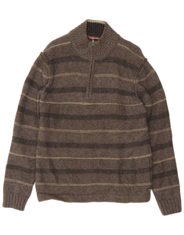 White Stuff Pull Col Zippé Homme Large Gris Rayé Laine d'Agneau