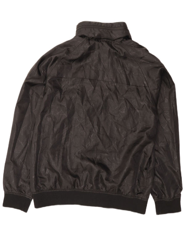 vintage Mens Graphic Hooded Bomber Jacket UK 42 XL Noir Géométrique