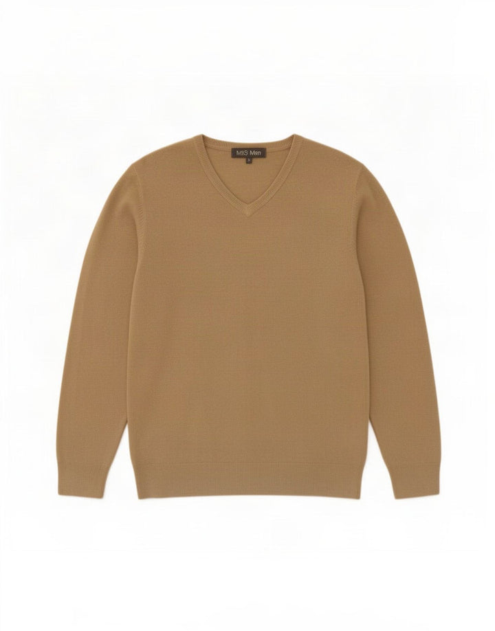 Marks & Spencer Pull Col V Homme Acrylique Beige Moyen