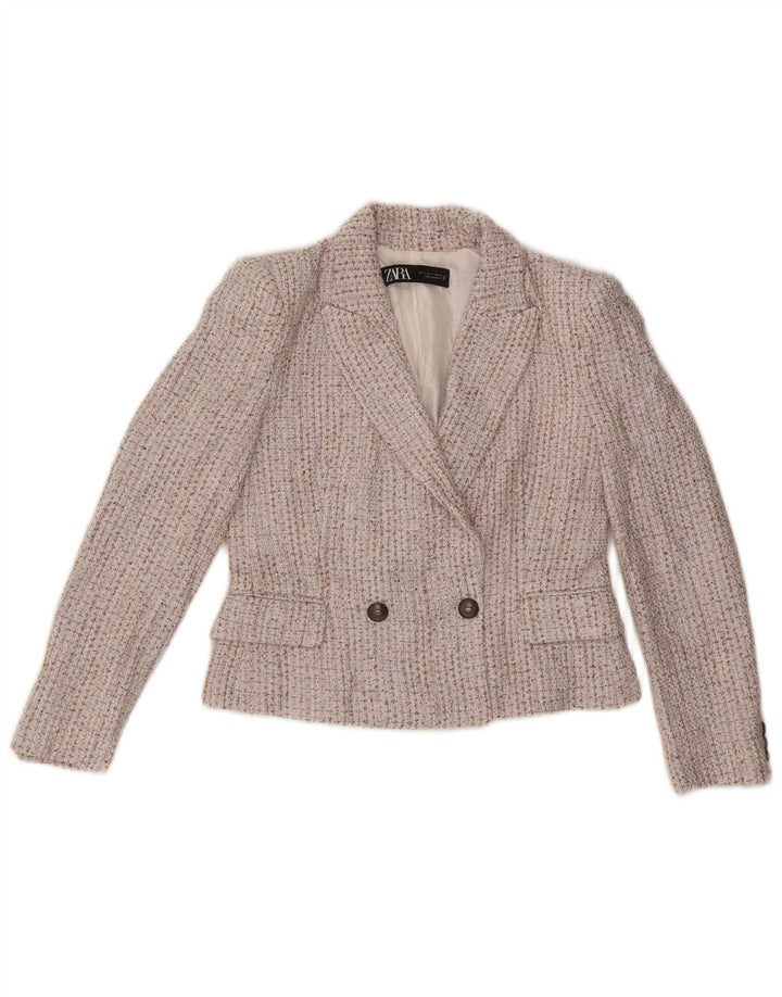 Zara Veste Blazer Double Boutonnage Femme UK 10 Petit Beige Moucheté
