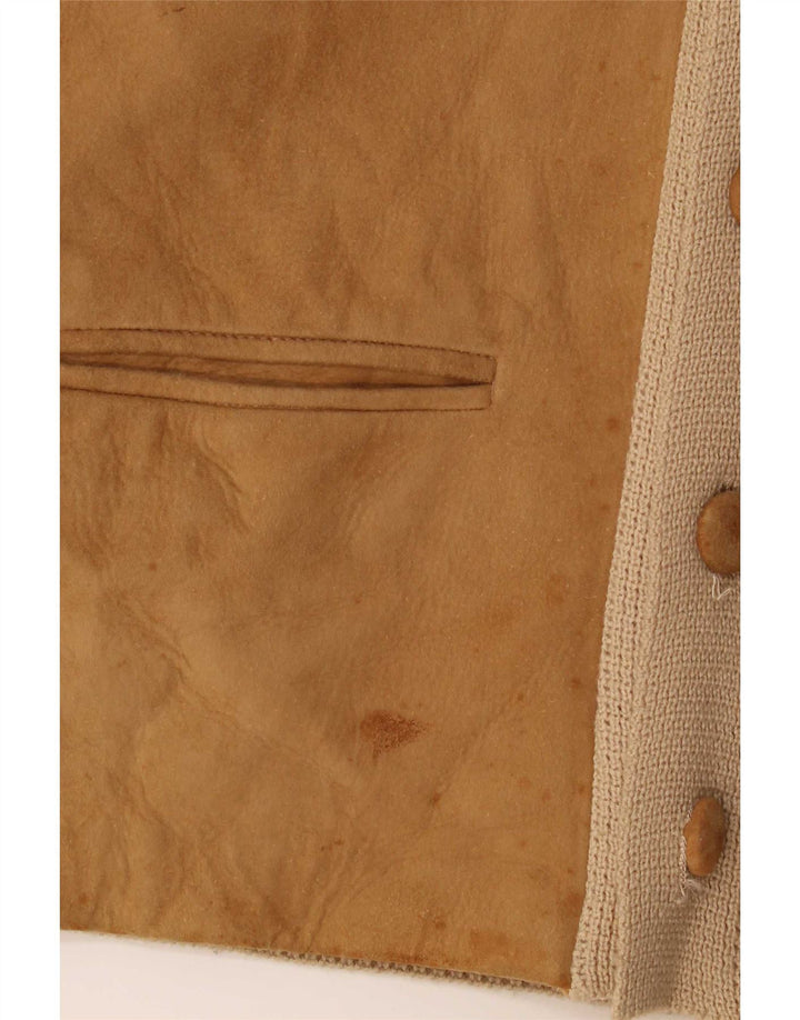 vintage Homme Cardigan Pull IT 50 Cuir Beige Moyen