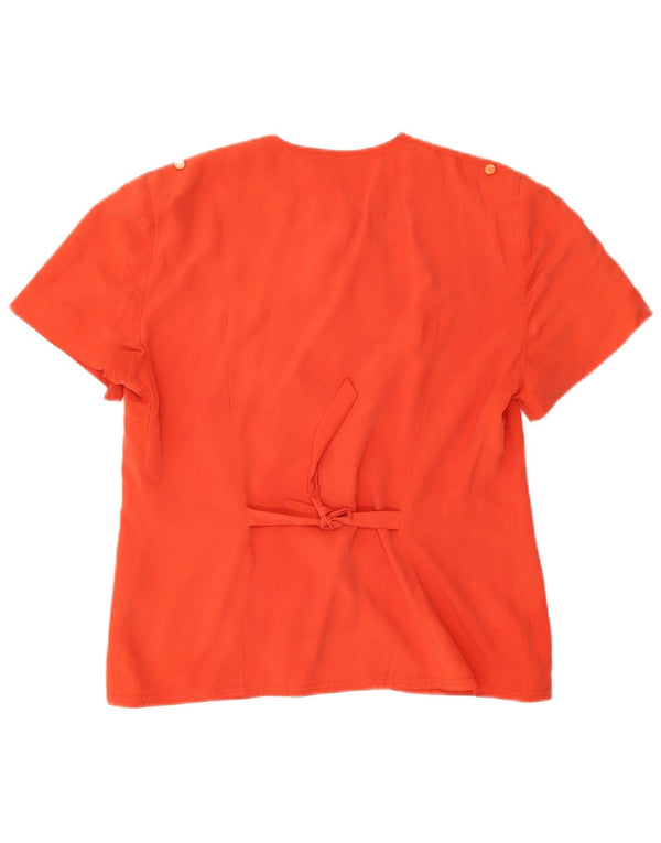 vintage Femme Chemise À Manches Courtes Blouse UK 14 Orange Moyen