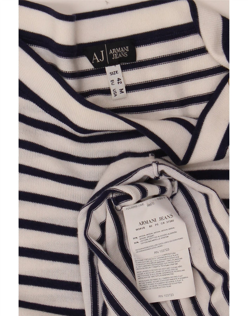 ARMANI Womens Long Sleeve Sheath Dress IT 42 Medium White Striped Modal Vintage Armani and Second-Hand Armani from Messina Hembry 