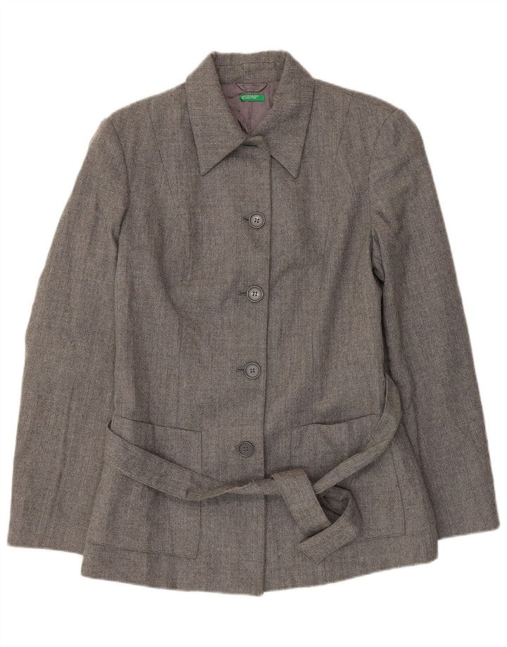Benetton Veste Blazer 5 Boutons Femme IT 44 Laine Vierge Gris Moyen