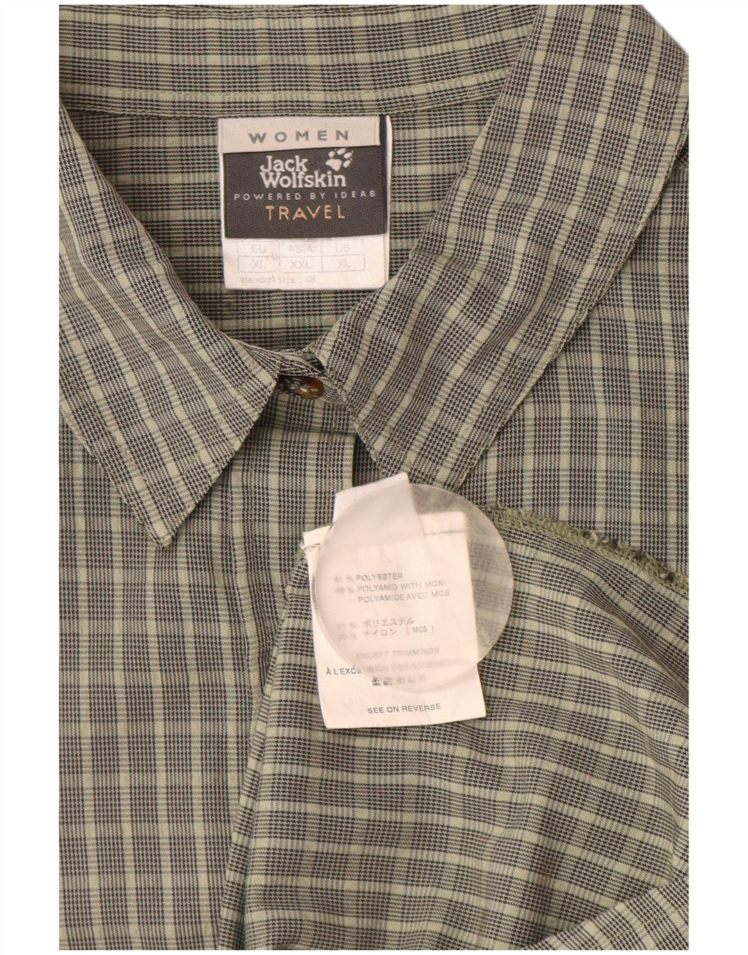 JACK WOLFSKIN Chemise à manches courtes pour femme UK 18 XL Kaki à carreaux Polyester