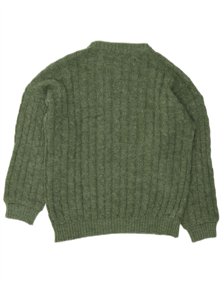 vintage Mens Crew Neck Jumper Pull Petite Laine Verte