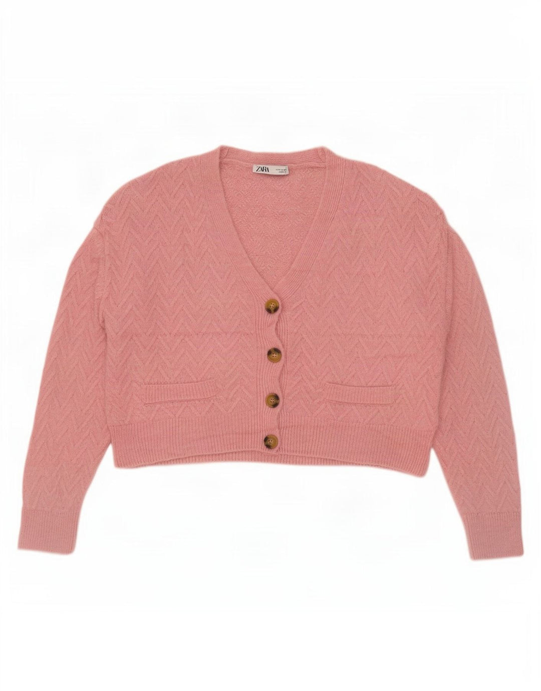 Zara Cardigan court surdimensionné pour femme UK 14 Chevron rose moyen