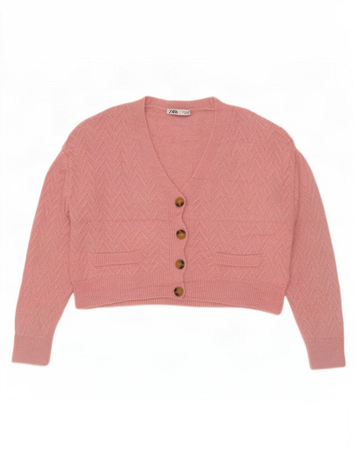 Zara Cardigan court surdimensionné pour femme UK 14 Chevron rose moyen