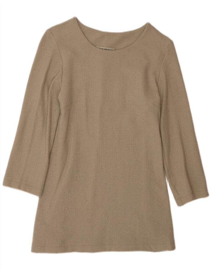 vintage Femme Manches Longues Shift Robe EU 42 Grand Beige