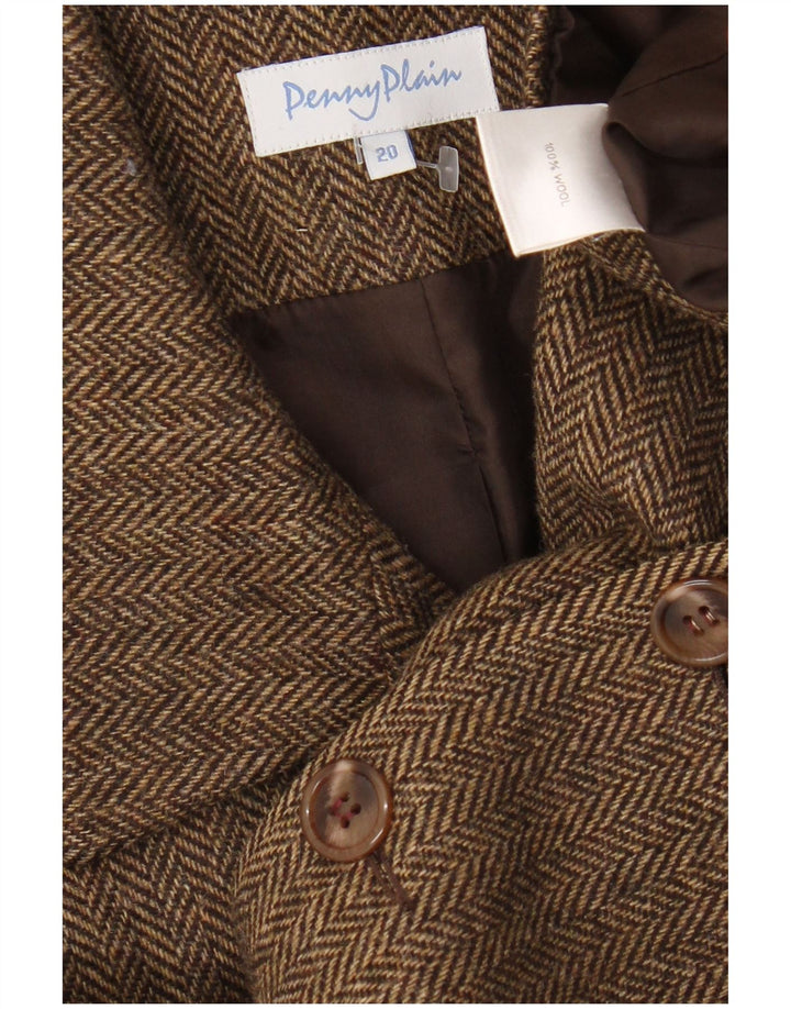 Penny Plain Veste Blazer 4 Boutons pour Femme UK 20 2XL Laine à Chevrons Marron