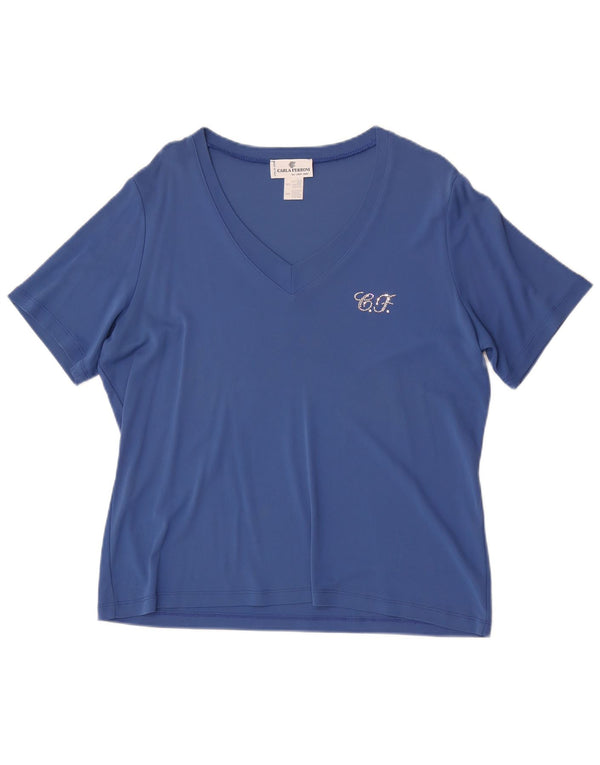 CARLA FERRONI T-Shirt Femme Top UK 20 2XL Bleu Viscose