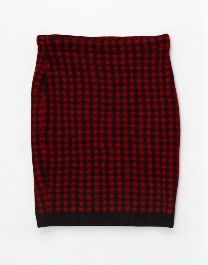jupe crayon tricotée femme vintage W30 pied-de-poule rouge moyen