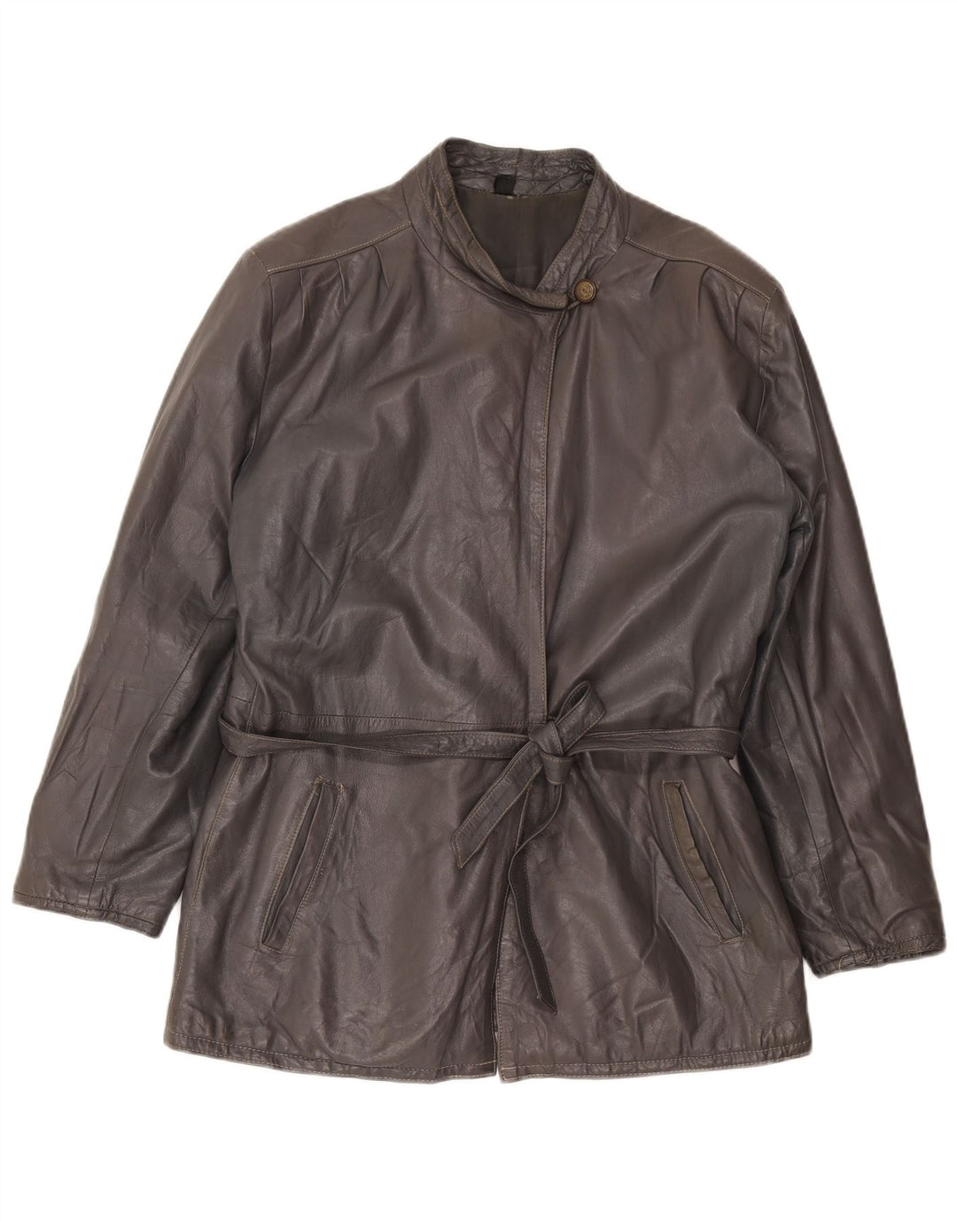 veste en cuir femme vintage UK 16 Grand Gris