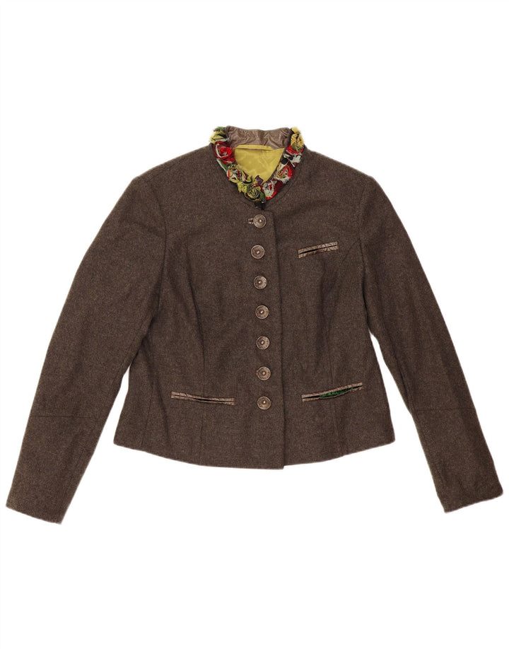 Vintage Femme 7 Bouton Blazer Veste EU 42 Grande Laine Vierge Brune