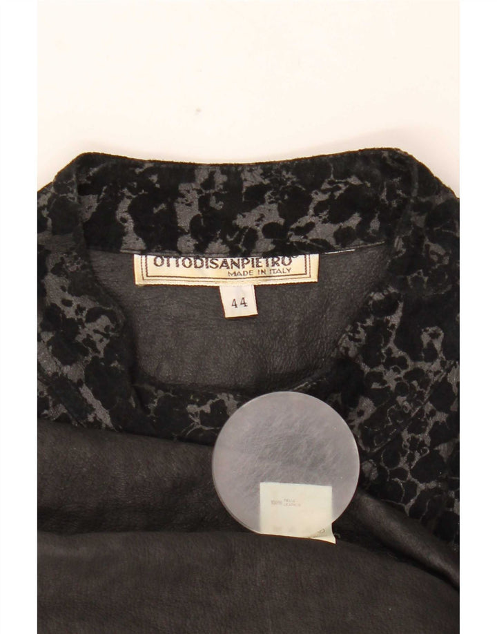 vintage Femme 3/4 Manches Veste IT 44 Moyen Noir Imprimé Animal
