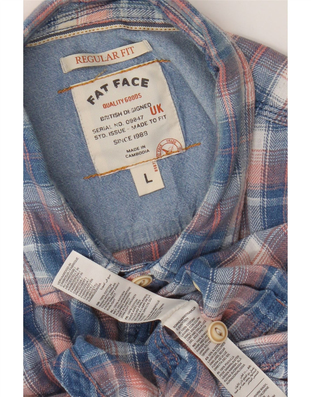 Fat Face Chemise en flanelle à manches courtes pour homme, coupe classique, grands carreaux bleus