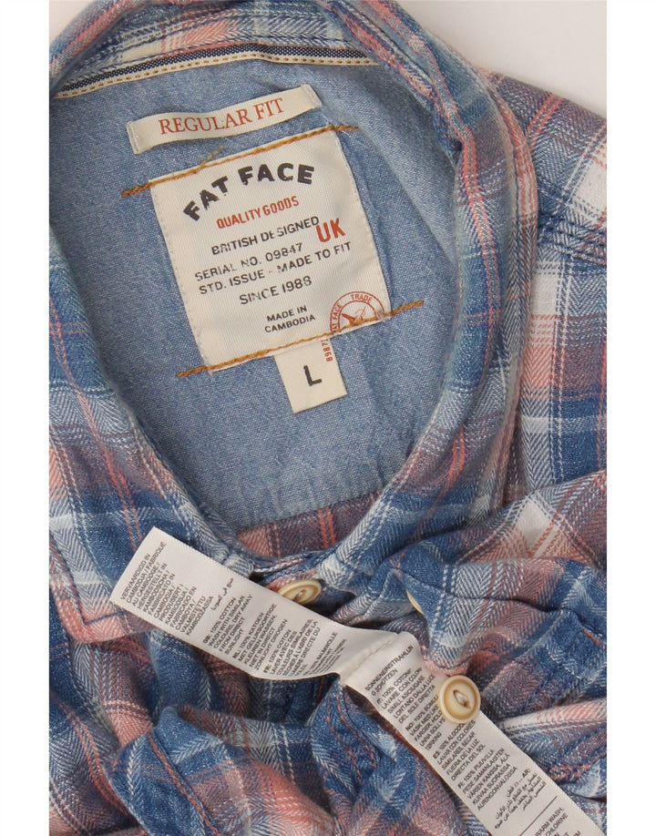 Fat Face Chemise en flanelle à manches courtes pour homme, coupe classique, grands carreaux bleus